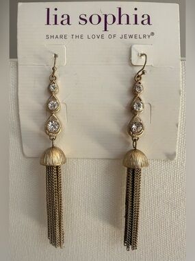 Lia Sophia Gold Crystal Earrings with Dangle Chains